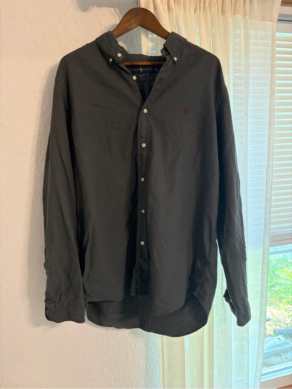 Ralph Lauren Men’s Charcoal Button-Down Shirt Jacket with Red Pony